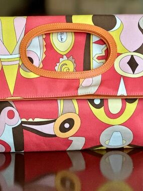Handbag, Vintage Emilio Pucci Coral Abstract Foldover Bag/Clutch